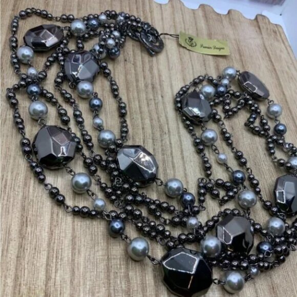Premier Designs NWT "Moonlight" Multi Strands Necklace & Earrings - Picture 7 of 9